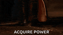 a devil may cry character is holding a sword and the words acquire power are visible in the background .