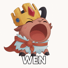 a cartoon of a goat with a crown on its head and the word wen underneath it