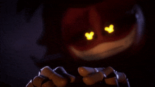 a close up of a cartoon character 's face with yellow eyes