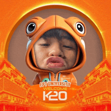 a picture of a person wearing an orange frog hoodie