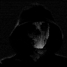 a black and white photo of a person wearing a hooded hat .