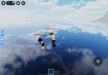 a screenshot of a video game shows a man and a woman dancing in the clouds