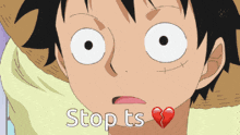 a close up of a cartoon character with the words stop ts