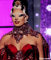a woman in a red dress with t4yce tumblr written on the bottom right corner
