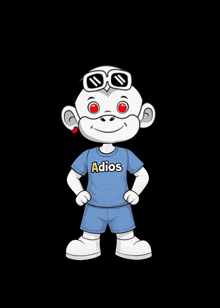 a cartoon character wearing sunglasses and a shirt that says adios