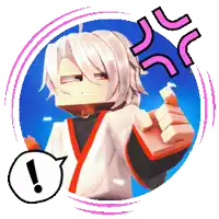a cartoon character with a speech bubble and an exclamation mark