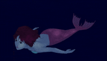 a drawing of a mermaid with red hair and a pink tail
