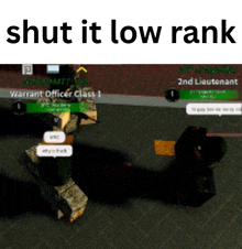 a screenshot of a video game with the words " shut it low rank "