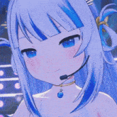 a blue haired anime girl is giving a thumbs up sign