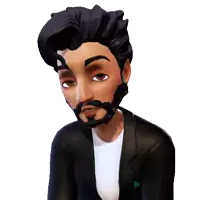 a cartoon character with a beard and black hair