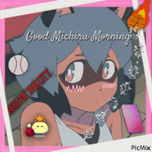 a picture of a girl with the words good michiru morning best of the city