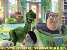 toy story rex he smells like strawberries strawberry strawberries