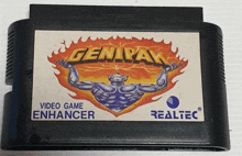 a video game enhancer for genpax is sitting on a white surface