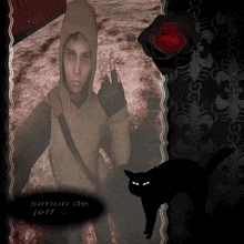 a picture of a person named simon de jeff with a black cat
