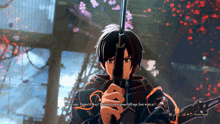 a video game character is holding an umbrella and says " you okay "