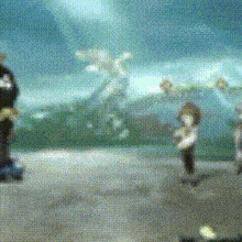 a blurred image of a person playing a guitar in a video game