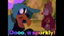 a cartoon of a bird and a mouse with the words oooo a sparkly on the bottom
