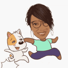 a cartoon drawing of a woman and a dog dancing