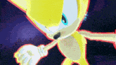 a yellow sonic the hedgehog with a blue eye