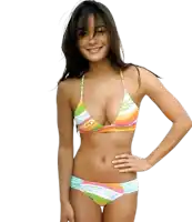 a woman in a bikini has her hand on her hip and is smiling