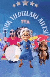 a poster for turk yildizlari ailesi tya with cartoon characters