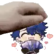 a pixel art of a person holding a fan with a hand covering their face .