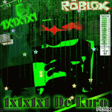 a picture of a roblox character with a green background and stars