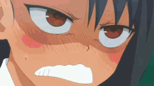 a close up of a cartoon character 's face with a very angry look on his face .