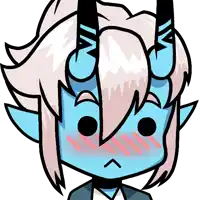 a cartoon drawing of a demon with horns and a smirk on his face