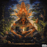a painting of a man holding a candle with pixiz written below him