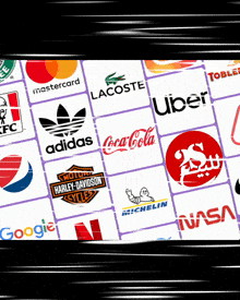 a collage of logos including harley davidson coca-cola and uber