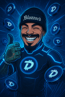 a cartoon drawing of a man wearing a beanie that says blazzard
