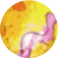 a circle with a yellow and pink colored background