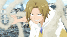 a cartoon character with a white shirt and a blue tie is smiling