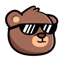 a brown teddy bear wearing sunglasses with a black rim