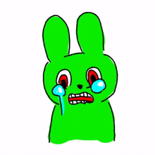 green rabbit red eye teary eyes sad