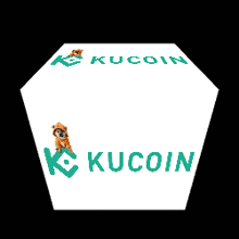 a white square with green letters that says kucoin on it