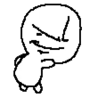 a black and white pixel art drawing of a person 's hand pointing .