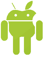 a green android with an apple shaped head