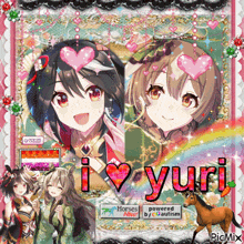 a picture of two anime girls with the words i love yuri on the bottom