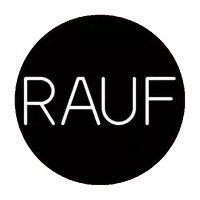 a black circle with the word rauf written on it
