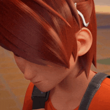 a close up of a cartoon character with red hair