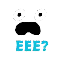 a cartoon face with a surprised expression and the word eee below it