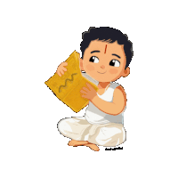 a cartoon drawing of a boy reading a book with a snake on it