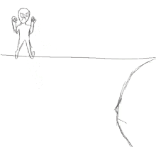 a black and white drawing of a person with an angry face and hands