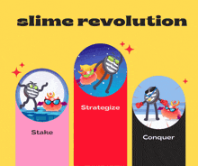 a poster that says slime revolution with three pictures of monsters on it