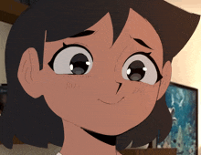 a close up of a cartoon girl 's face with a slight smile on her face