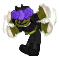 a drawing of a cartoon character with a purple flower on his head