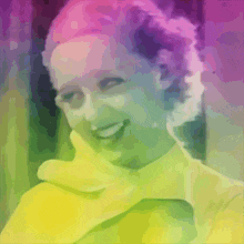 a colorful painting of a woman with a yellow glove