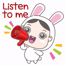 cute baby girl rabbit listen to me